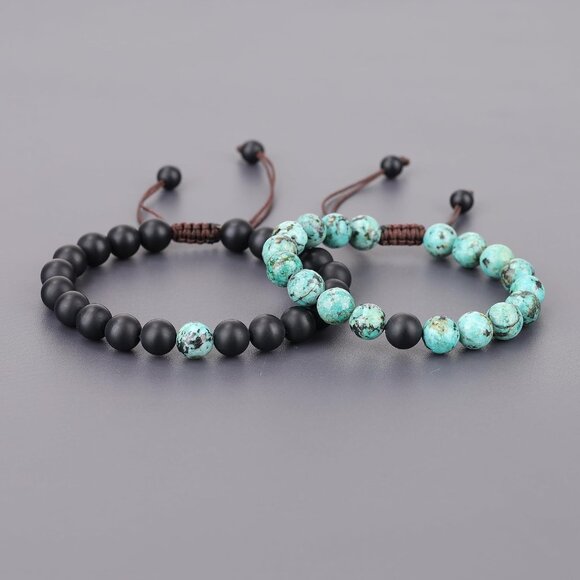 Matching Couple Bracelets African Turquoise Matte Onyx Stone Nylon Custom Fit Gi - Picture 4 of 7